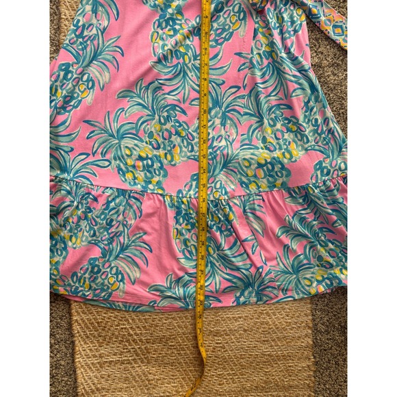 Lilly Pulitzer Pink Pineapple Sleeveless Wrap Dress Ruffle Hem Medium - Picture 6 of 10